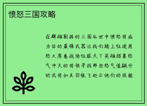 愤怒三国攻略